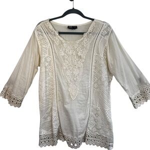 100% Cotton Boho Tunic Top Lace Crochet Trim | Made in India | Cottage Festival